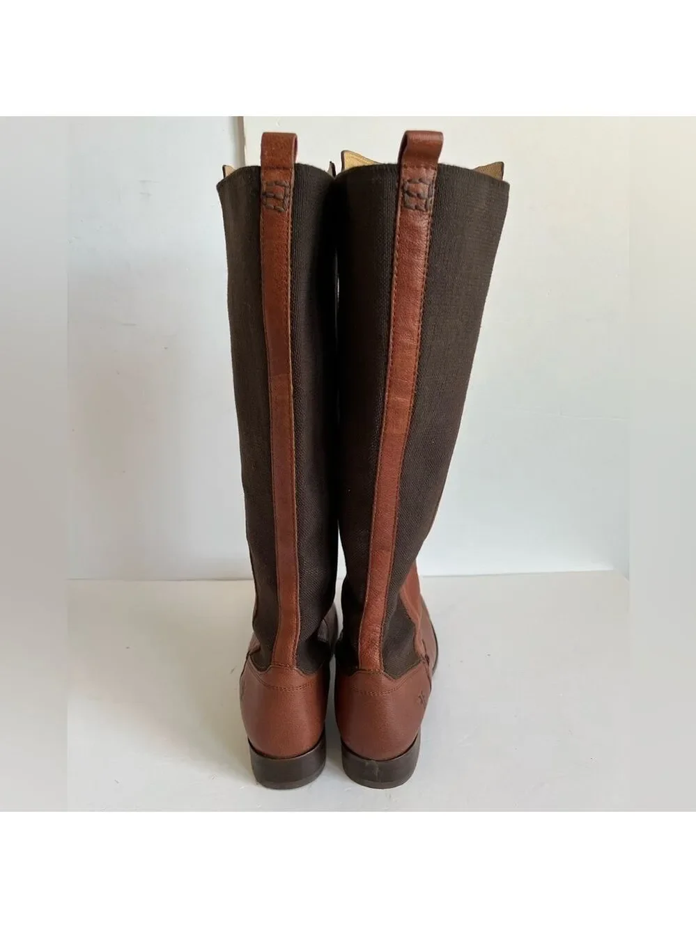 Frye Molly Gore Brown Tall Elastic Panel Riding Boots size 8.5B